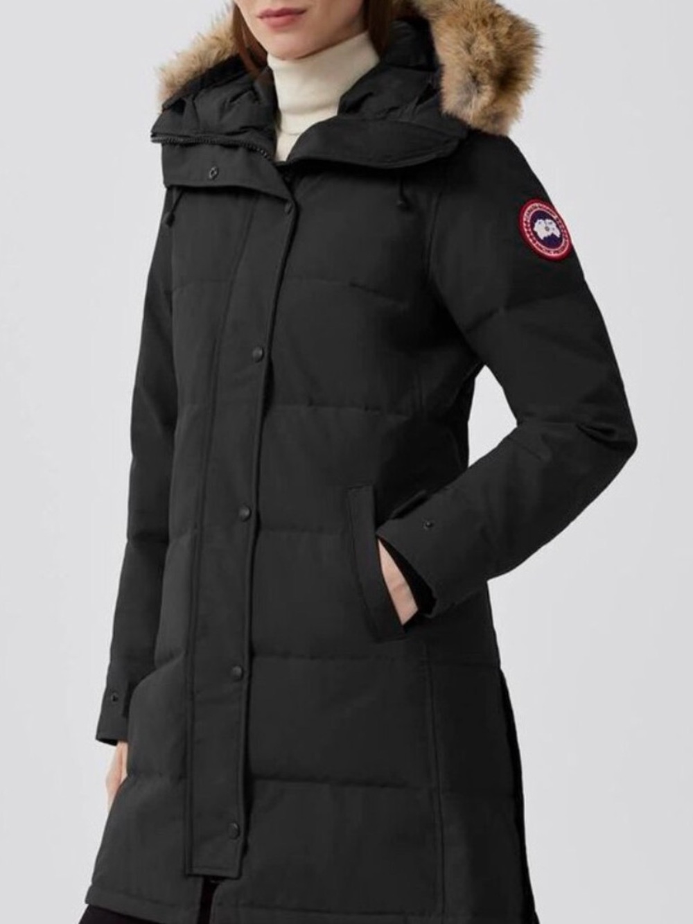 Canada Goose Black Longline Down Parka with fur Trim Hood